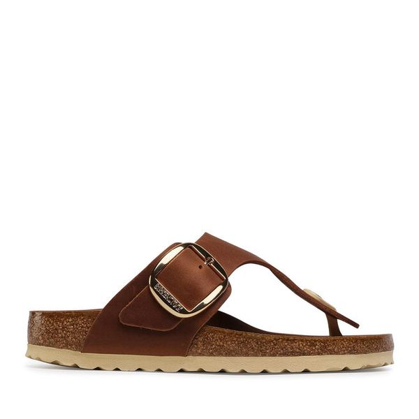Japonki Birkenstock. Brązowe klapki damskie Birkenstock, bez wzorów, bez obcasa. Za 679.99 zł.