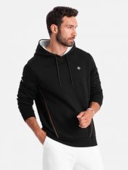 Bluza męska z kapturem z kieszenią na zamek - czarna V4 - Rozmiar: S. Czarne bluzy męskie Ombre Clothing, l, bez wzorów, z bawełny, z kapturem. W wyprzedaży za 69.99 zł.