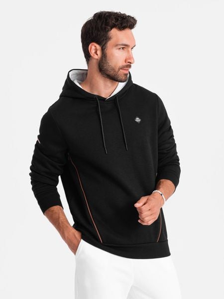 Bluza męska z kapturem z kieszenią na zamek - czarna V4 - Rozmiar: S. Czarne bluzy męskie Ombre Clothing, l, bez wzorów, z bawełny, z kapturem. W wyprzedaży za 69.99 zł.