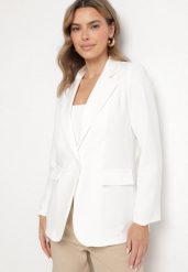 Biała Marynarka Jednorzędowa ze Wzorem Pasków Viviella. Białe żakiety damskie Born2be, l, bez wzorów, z jeansu, eleganckie. Za 109.99 zł.