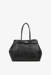 Czarna Torebka Shopper z Dwoma Rączkami Ozdobiona Paskiem z Klamrą Remisse. Czarne torby na ramię damskie Renee, bez wzorów, biznesowe, na ramię, bez dodatków. Za 159.99 zł.