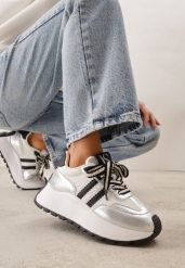 Srebrne Streetwearowe Sneakersy Chunky VICES na Platformie Ilnatea. Szare obuwie sportowe damskie Renee, bez wzorów, z jeansu, na fitness i siłownię. Za 119.99 zł.