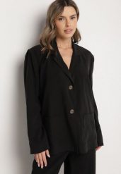 Czarna Marynarka Oversize Pudełkowa z Kieszeniami z Modalu Mavelisse. Czarne żakiety damskie Born2be, l, bez wzorów, z jeansu, eleganckie. Za 209.99 zł.