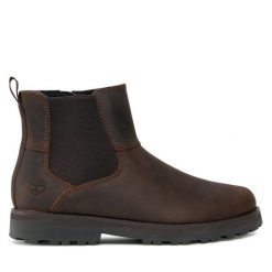 Sztyblety Timberland. Brązowe botki dziewczęce Timberland, bez zapięcia. Za 389.99 zł.