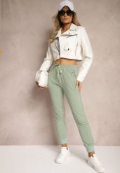 Jasnozielone Spodnie Dresowe z Bawełny High Waist Ozdobione Kieszeniami na Suwak Fedela. Zielone spodnie dresowe damskie Renee, l, bez wzorów, z bawełny. Za 49.99 zł.