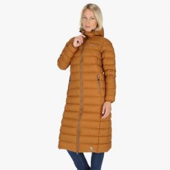 Kurtka damska hiking wodoodporna wiatroszczelna oddychająca Östersund Long. Brązowe kurtki damskie SWEDEMOUNT, bez wzorów, z puchu, bez kaptura, trekkingowe. Za 899.99 zł.
