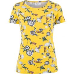 Shirt z krótkim rękawem i kwiatowym nadrukiem bonprix żółty kukurydziany z nadrukiem. Bluzki damskie marki bonprix. Za 34.99 zł.