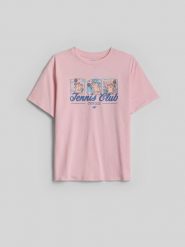 4F T-shirt loose z nadrukiem dziewczęcy - różowy 134/140 (8-10 lat). Czerwone t-shirty i topy dla dziewczynek 4f, bez wzorów, z bawełny, bez ramiączek. Za 59.99 zł.