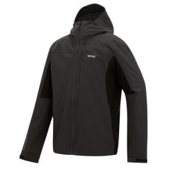 Kurtka turystyczna przeciwdeszczowa męska Birchdale wodoodporna. Czarne kurtki męskie Regatta, m, bez wzorów, z tkaniny, trekkingowe. Za 229.99 zł.