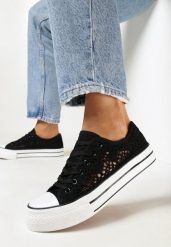 Czarne Ażurowe Trampki Przed Kostkę Russi. Czarne trampki i tenisówki damskie Born2be, w ażurowe wzory, z jeansu, przed kostkę, bez zapięcia. Za 79.99 zł.