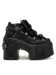 NEW ROCK Botki M-TM106-C2 Czarny. Czarne botki damskie NEW ROCK, ze skóry, rockowe, bez obcasa, na słupku, bez zapięcia. Za 1,129.00 zł.