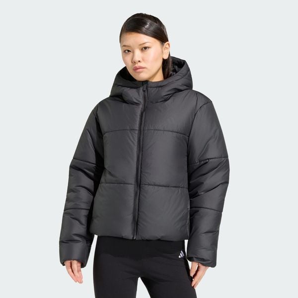 Puchowa ocieplana kurtka ESSENTIALS HIGHLOFT. Szare kurtki damskie Adidas, xs, bez wzorów, z materiału, bez kaptura. Za 479.00 zł.