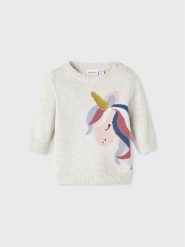NAME IT Sweter 13211981 Szary Regular Fit. Szare swetry dla dziewczynek Name it, bez wzorów, z bawełny, bez kołnierzyka, bez ramiączek, bez kaptura. Za 124.99 zł.