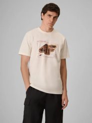 T-shirt regular z nadrukiem męski 4F 4FRSS26TTSHM4230. Białe t-shirty męskie 4f, l, bez wzorów, z bawełny, klasyczne, bez kołnierzyka. Za 68.99 zł.