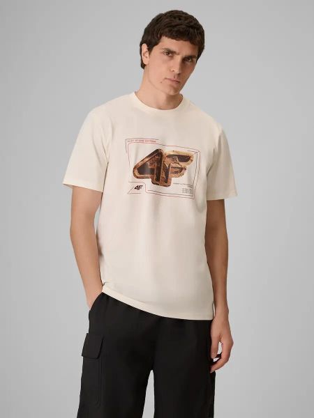 T-shirt regular z nadrukiem męski 4F 4FRSS26TTSHM4230. Białe t-shirty męskie 4f, l, bez wzorów, z bawełny, klasyczne, bez kołnierzyka. Za 68.99 zł.