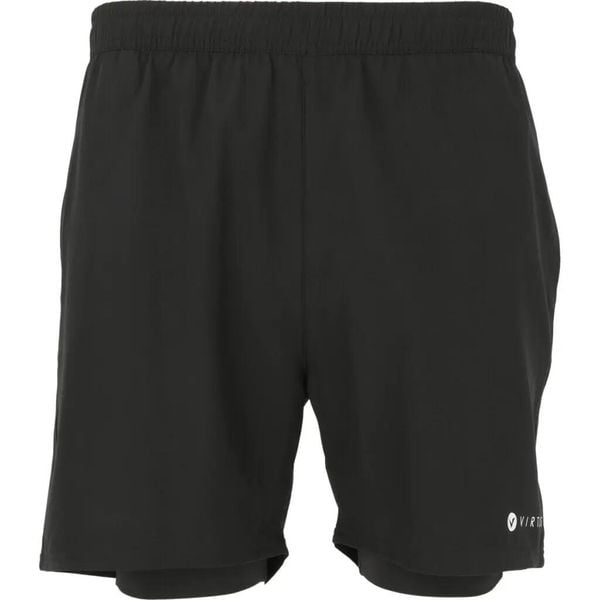 Szorty 2 w 1 Virtus Zayne. Czarne krótkie spodenki sportowe męskie VIRTUS, l, bez wzorów, z materiału, do biegania. Za 137.50 zł.