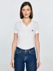 Koszulka damska polo w prążek biała Rella 100. Białe koszulki sportowe damskie Big Star, l, bez wzorów, z dzianiny, bez kołnierzyka, bez ramiączek. Za 119.99 zł.