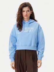 Tommy Jeans Bluza Script DW0DW20306 Niebieski Relaxed Fit. Niebieskie bluzy damskie Tommy Jeans, s, bez wzorów, z bawełny, bez kaptura. Za 249.99 zł.