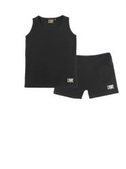 Sportowy złoty dziewczęcy zestaw: top + spodenki. Czarne spodenki dla dziewczynek LEONE 1947 APPAREL, bez wzorów, z dresówki, sportowe. Za 206.29 zł.