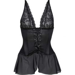 Gorset + stringi (2 części) bonprix czarny. Body damskie marki bonprix. Za 74.99 zł.