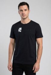 Granatowy t-shirt z printem, Comfort Fit, T-SPACER. Niebieskie t-shirty męskie Volcano, l, bez wzorów, z bawełny, klasyczne, bez kołnierzyka. Za 59.99 zł.