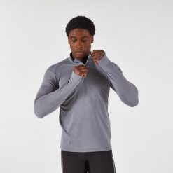 Bluza do biegania męska Kiprun Run 100 Warm ocieplana. Szare bluzy męskie KIPRUN, m, bez wzorów, z materiału, bez kaptura. Za 59.99 zł.