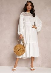 Biała Sukienka Diomime. Białe sukienki damskie Renee, na imprezę, l, z aplikacjami, z koronki, boho, bez kołnierzyka, bez ramiączek, midi. Za 179.99 zł.