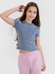 4F T-shirt regular z efektem sprania dziewczęcy - granatowy 140 (9-10 lat). Niebieskie t-shirty i topy dla dziewczynek 4f, bez wzorów, z bawełny, bez ramiączek. Za 39.99 zł.