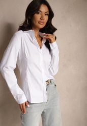 Biała Koszula z Wiskozy z Regulowanymi Rękawami Nonarian. Białe bluzki damskie Renee, xl, bez wzorów, z jeansu, eleganckie, bez kołnierzyka, bez ramiączek. Za 59.99 zł.