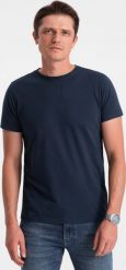 Ombre Klasyczny T-shirt męski bawełniany BASIC - granatowy V2 OM-TSBS-0146 XL. Niebieskie t-shirty męskie Ombre, m, bez wzorów, z bawełny, klasyczne, bez kołnierzyka. Za 29.99 zł.