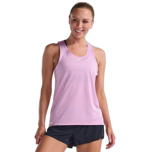 Damski tank top 2XU Light Speed. Czerwone koszulki sportowe damskie 2XU, bez wzorów, z tkaniny, bez kołnierzyka, bez ramiączek, rowerowe. Za 347.00 zł.