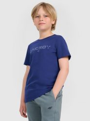 4F T-shirt regular z nadrukiem chłopięcy - granatowy 134 (8-9 lat). Niebieskie t-shirty dla chłopców 4f, bez wzorów, z bawełny, bez ramiączek. W wyprzedaży za 39.99 zł.