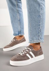Brązowe Skórzane Sneakersy Typu Klasyczne Tenisówki na Grubej Podeszwie Eleavine. Brązowe trampki i tenisówki damskie Born2be, bez wzorów, z jeansu, biznesowe, bez zapięcia. Za 199.99 zł.