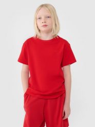 4F T-shirt oversize gładki chłopięcy - czerwony 146 (10-11 lat). Czerwone t-shirty dla chłopców 4f, bez wzorów, z bawełny, bez ramiączek. Za 29.99 zł.