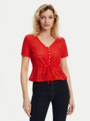 Morgan Bluzka 231-DATE Czerwony Slim Fit. Czerwone bluzki damskie Morgan, l, bez wzorów, z bawełny, bez kołnierzyka, bez ramiączek. Za 129.99 zł.