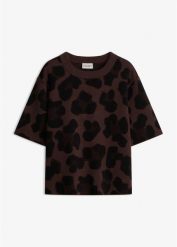 Sweter w żakardowy wzór. Brązowe swetry damskie bonprix, bez wzorów, z żakardem, bez kołnierzyka, bez ramiączek, bez kaptura. Za 129.99 zł.