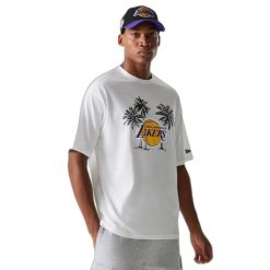 Koszulka Los Angeles Lakers Palm Tree. Białe koszulki sportowe męskie New Era, bez wzorów, bez kołnierzyka, bez ramiączek, do koszykówki. Za 150.50 zł.