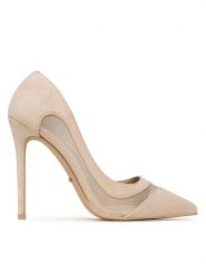 DeeZee Szpilki KL-92831-61A Beżowy. Brązowe szpilki damskie DeeZee, bez wzorów, z materiału, bez obcasa, bez zapięcia. Za 159.99 zł.