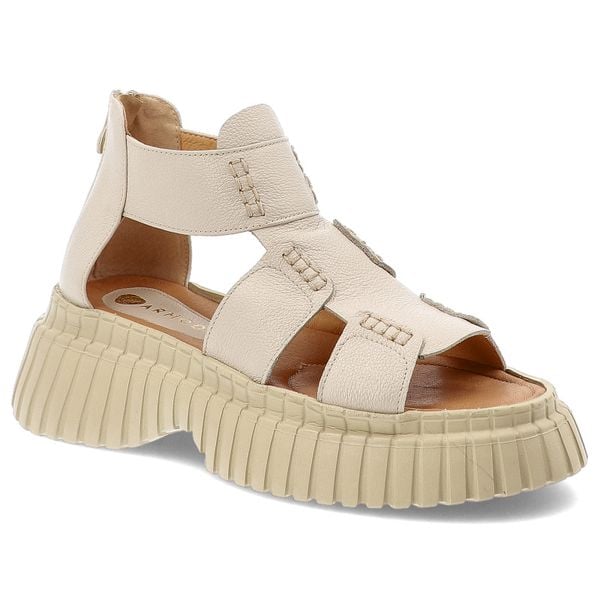 Sandały damskie Armodo, na grubej podeszwie ze skóry naturalnej na zamek, beżowe, 1510-2051. Brązowe klapki damskie Armodo, bez wzorów, ze skóry, bez obcasa. Za 269.00 zł.