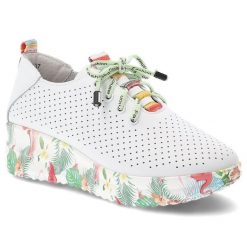 Półbuty damskie Artiker, skóra naturalna perforowana cholewka kolorowe sznurówki ozdobny język platformowa lekka podeszwa, białe, 58C0598. Białe półbuty damskie Artiker, bez wzorów, ze skóry, bez obcasa, bez zapięcia. Za 199.00 zł.