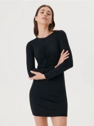 Sukienka mini z marszczeniami - czarny. Czarne sukienki damskie Sinsay, l, bez wzorów, bez kołnierzyka, bez ramiączek, mini, dopasowane. Za 39.99 zł.
