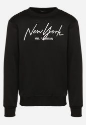 Czarna Bluza z Dodatkiem Bawełny z Haftowanym Napisem Wykończona Polarem Feladela. Czarne bluzy męskie Born2be, m, bez wzorów, z bawełny, bez kaptura. Za 29.99 zł.