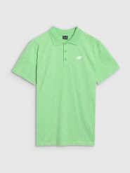 4F Koszulka polo regular z nadrukiem męska - zielona S. Zielone koszulki polo męskie 4f, m, bez wzorów, z bawełny, eleganckie, bez ramiączek. Za 89.99 zł.