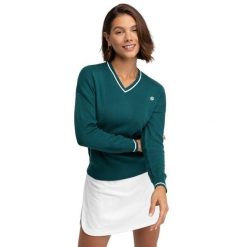 Damski sweter golfowy z dzianiny z dekoltem w serek Siroko Gimme Teal. Zielone swetry damskie SIROKO, bez wzorów, z dzianiny, bez kołnierzyka, bez ramiączek, bez kaptura. Za 211.00 zł.