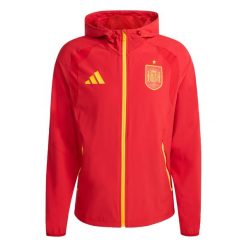 Wiatrówka Spain Tiro Travel Full Zip. Czerwone kurtki męskie Adidas, bez wzorów, do piłki nożnej. Za 399.00 zł.