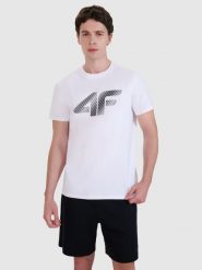 4F T-shirt regular z nadrukiem męski - biały 3XL. Białe koszulki sportowe męskie 4f, m, bez wzorów, z bawełny, klasyczne, bez kołnierzyka. Za 59.99 zł.