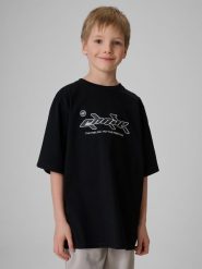 4F T-shirt loose z nadrukiem chłopięcy - czarny 122/128 (6-8 lat). Czarne t-shirty dla chłopców 4f, bez wzorów, z bawełny, bez ramiączek. Za 49.99 zł.