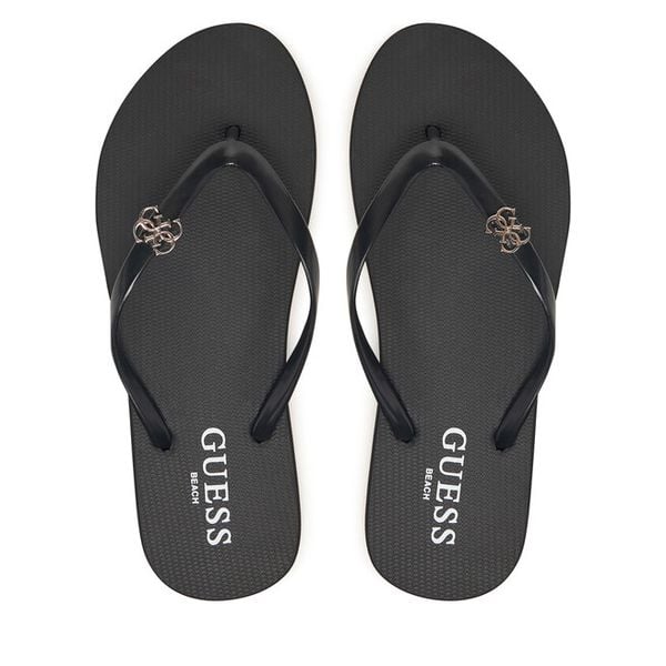 Japonki Guess. Czarne klapki damskie Guess, z aplikacjami, bez obcasa. Za 99.99 zł.
