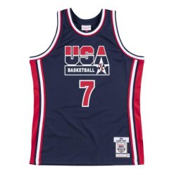 Autentyczny strój Team USA Larry Bird. Niebieskie koszulki sportowe męskie Mitchell & Ness, bez wzorów, z jersey, bez kołnierzyka, bez ramiączek, do koszykówki. Za 1,194.50 zł.