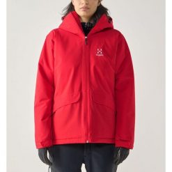 Damska Kurtka Turystyczna Izolowana Lekka Regulowana Husk. Czerwone kurtki damskie Haglöfs, bez wzorów, bez kaptura, trekkingowe. W wyprzedaży za 449.00 zł.